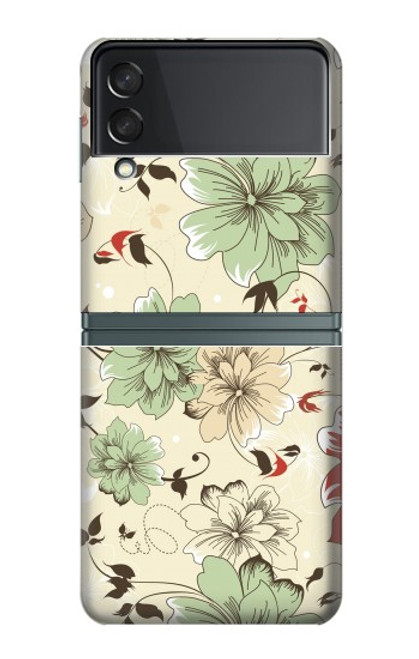 S2179 Motif Fleur Floral Art Millésime Etui Coque Housse pour Samsung Galaxy Z Flip 3 5G