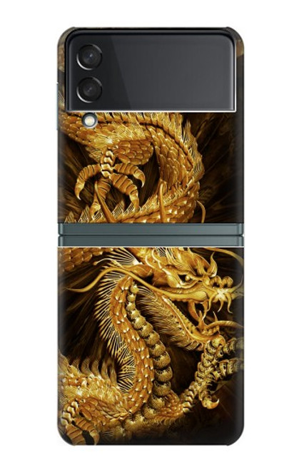 S2804 Dragon d'or imprimé chinois Etui Coque Housse pour Samsung Galaxy Z Flip 3 5G