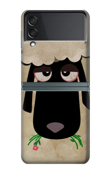 S2826 Mignon Noir Sheep Dormir Dessin Etui Coque Housse pour Samsung Galaxy Z Flip 3 5G