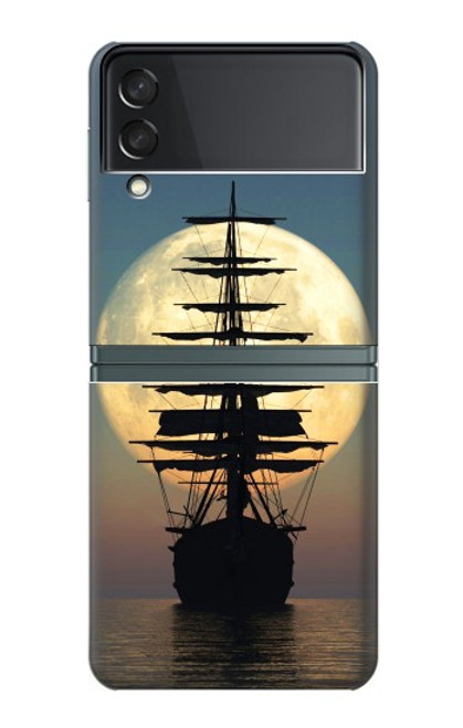 S2897 Pirate Ship Lune Nuit Etui Coque Housse pour Samsung Galaxy Z Flip 3 5G