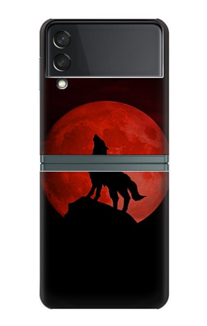 S2955 Loup Hurlant Rouge Lune Etui Coque Housse pour Samsung Galaxy Z Flip 3 5G