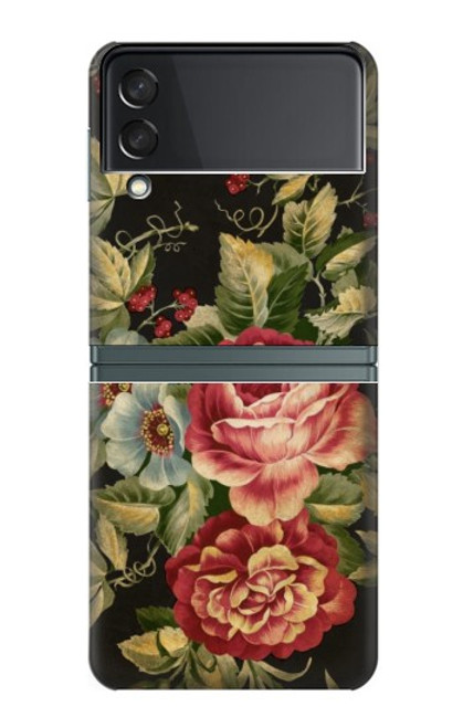 S3013 Roses Antique Millésime Etui Coque Housse pour Samsung Galaxy Z Flip 3 5G