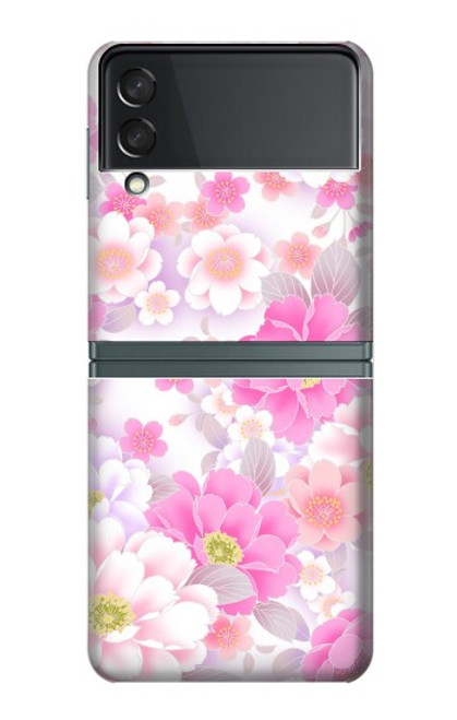 S3036 Flore de fleur rose douce Etui Coque Housse pour Samsung Galaxy Z Flip 3 5G