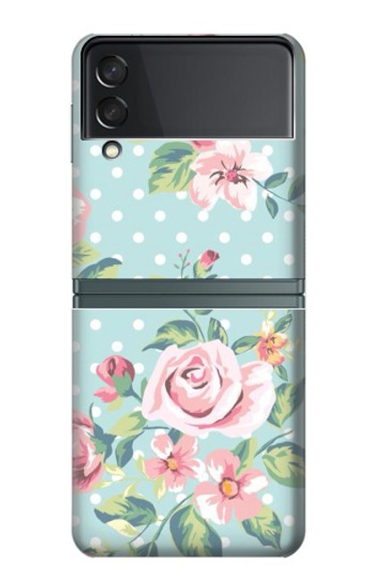 S3494 Rose à pois millésimé Etui Coque Housse pour Samsung Galaxy Z Flip 3 5G