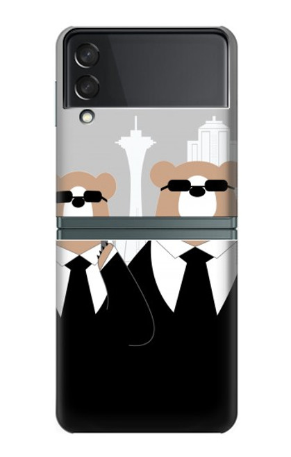 S3557 Ours en Costume Noir Etui Coque Housse pour Samsung Galaxy Z Flip 3 5G