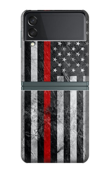 S3687 Drapeau américain de pompier mince ligne rouge Etui Coque Housse pour Samsung Galaxy Z Flip 3 5G