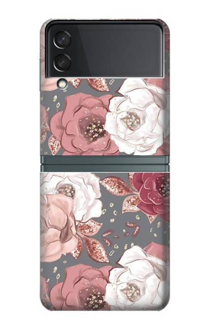 S3716 Motif floral rose Etui Coque Housse pour Samsung Galaxy Z Flip 3 5G