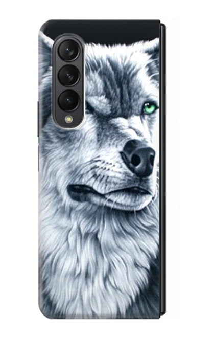 S0123 Loup blanc Etui Coque Housse pour Samsung Galaxy Z Fold 3 5G