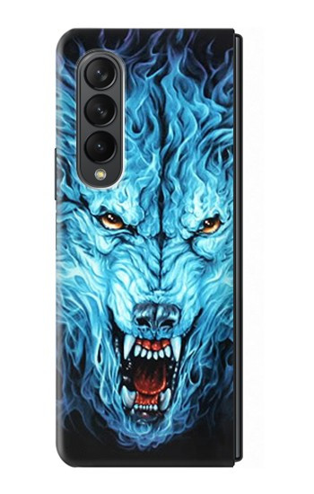 S0752 Feu bleu Loup Etui Coque Housse pour Samsung Galaxy Z Fold 3 5G