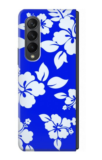 S2244 Motif Hawai Hibiscus Bleu Etui Coque Housse pour Samsung Galaxy Z Fold 3 5G
