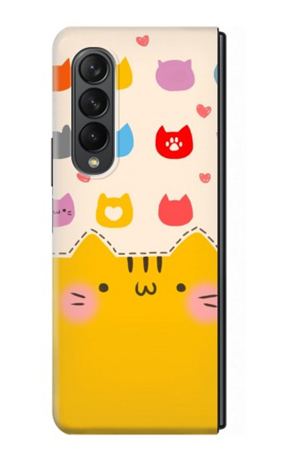 S2442 Chat mignon drôle Dessin animé Etui Coque Housse pour Samsung Galaxy Z Fold 3 5G