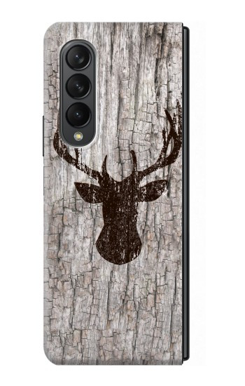 S2505 Tête de Renne Vieux bois Texture graphique Etui Coque Housse pour Samsung Galaxy Z Fold 3 5G