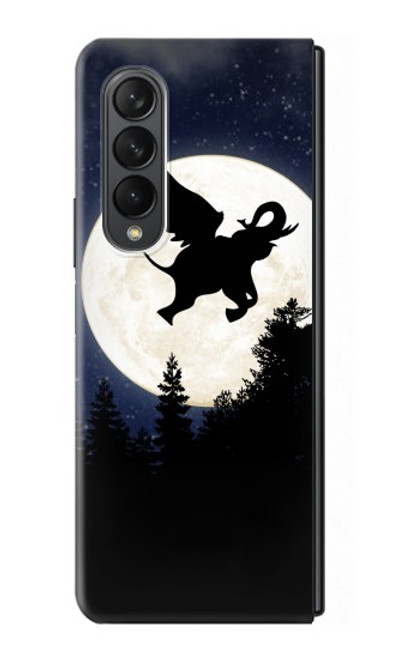 S3323 Voler l'Eléphant Nuit de pleine lune Etui Coque Housse pour Samsung Galaxy Z Fold 3 5G