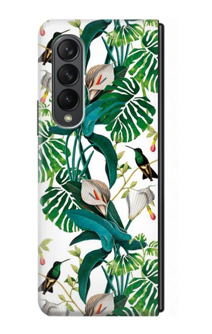 S3697 Oiseaux de la vie des feuilles Etui Coque Housse pour Samsung Galaxy Z Fold 3 5G
