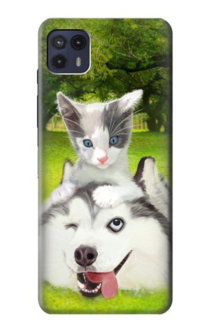 S3795 Peinture Husky Sibérien Ludique Chaton Grincheux Etui Coque Housse pour Motorola Moto G50 5G [for G50 5G only. NOT for G50]