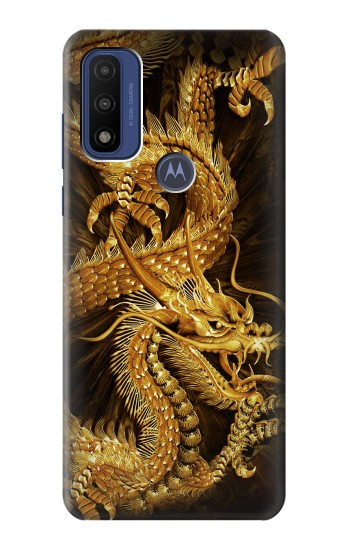 S2804 Dragon d'or imprimé chinois Etui Coque Housse pour Motorola G Pure
