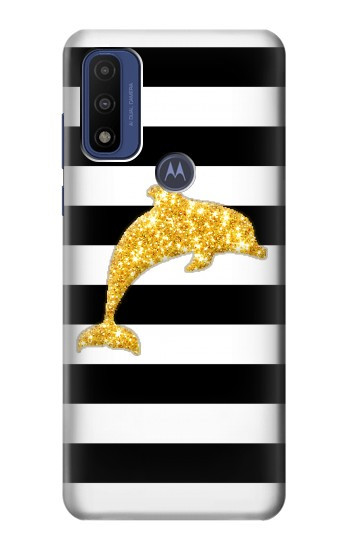 S2882 Noir et blanc rayé Dauphin d'or Etui Coque Housse pour Motorola G Pure