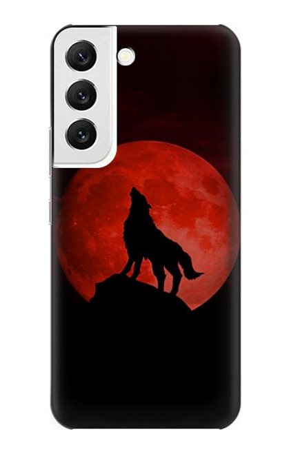 S2955 Loup Hurlant Rouge Lune Etui Coque Housse pour Samsung Galaxy S22