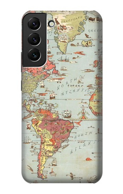 S3418 Carte du monde millésimé Etui Coque Housse pour Samsung Galaxy S22 Plus