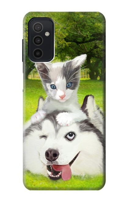 S3795 Peinture Husky Sibérien Ludique Chaton Grincheux Etui Coque Housse pour Samsung Galaxy M52 5G