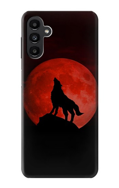 S2955 Loup Hurlant Rouge Lune Etui Coque Housse pour Samsung Galaxy A13 5G
