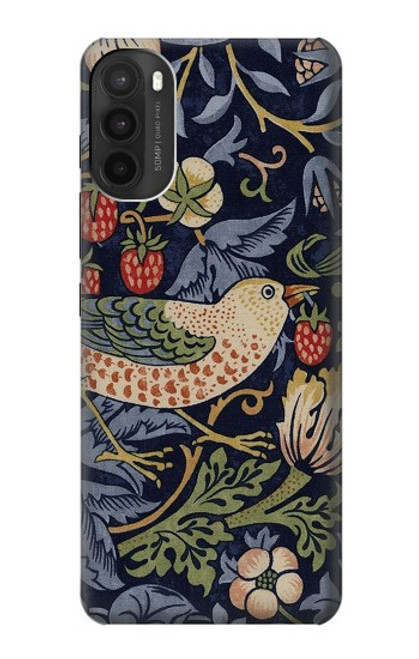 S3791 William Morris Strawberry Thief Fabric Etui Coque Housse pour Motorola Moto G71 5G