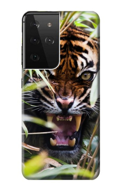S3838 Tigre du Bengale qui aboie Etui Coque Housse pour Samsung Galaxy S21 Ultra 5G