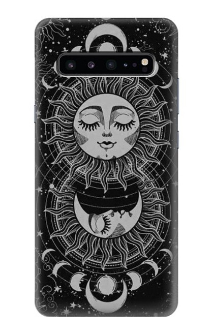 S3854 Visage de soleil mystique Croissant de lune Etui Coque Housse pour Samsung Galaxy S10 5G