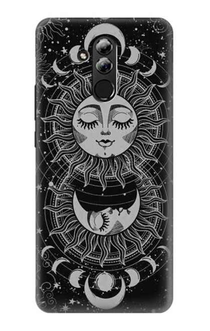 S3854 Visage de soleil mystique Croissant de lune Etui Coque Housse pour Huawei Mate 20 lite