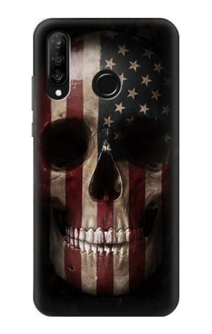 S3850 Crâne de drapeau américain Etui Coque Housse pour Huawei P30 lite