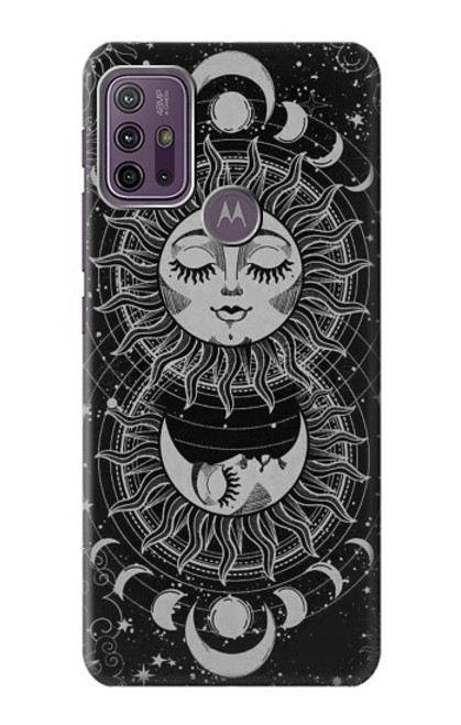 S3854 Visage de soleil mystique Croissant de lune Etui Coque Housse pour Motorola Moto G10 Power