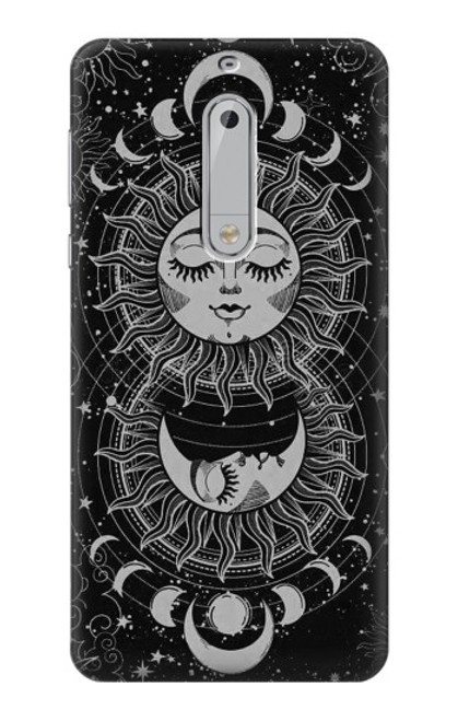 S3854 Visage de soleil mystique Croissant de lune Etui Coque Housse pour Nokia 5