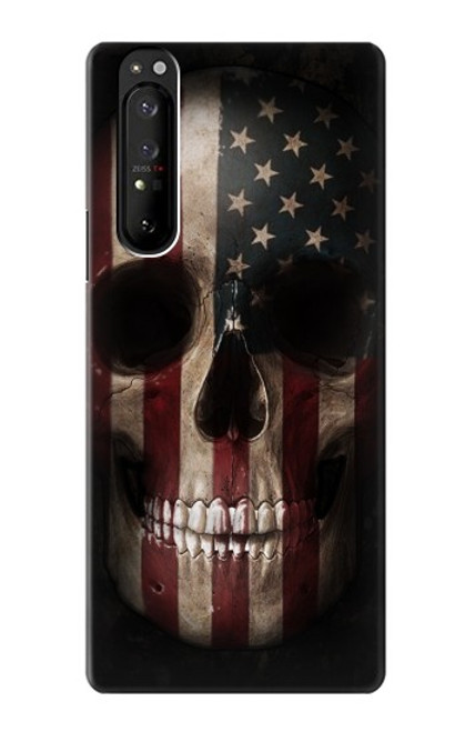 S3850 Crâne de drapeau américain Etui Coque Housse pour Sony Xperia 1 III