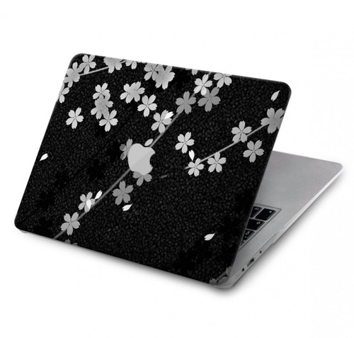 S2544 Kimono japonais style Noir motif fleur Etui Coque Housse pour MacBook Pro 14 M1-M5 A2442,A2779,A2992,A2918,A3112,A3185,A3401,A3434,A3112