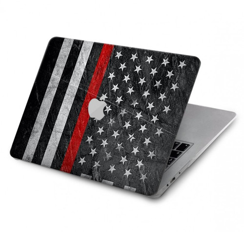 S3687 Drapeau américain de pompier mince ligne rouge Etui Coque Housse pour MacBook Pro 14 M1,M2,M3 (2021,2023) - A2442, A2779, A2992, A2918