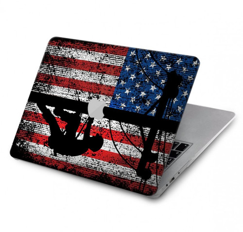 S3803 Électricien monteur de lignes drapeau américain Etui Coque Housse pour MacBook Pro 14 M1-M5 A2442,A2779,A2992,A2918,A3112,A3185,A3401,A3434,A3112
