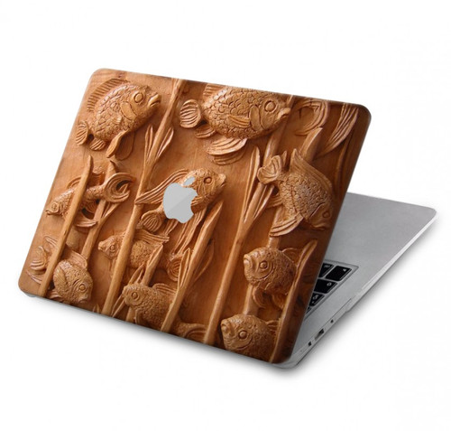 S1307 Poissons Sculpture sur bois imprimé graphique Etui Coque Housse pour MacBook Pro 16 M1,M2,M3,M4 (2021,2024) - A3403, A3186, A2991, A2780, A2485