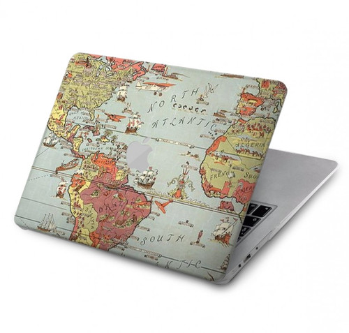 S3418 Carte du monde millésimé Etui Coque Housse pour MacBook Pro 16 M1,M2 (2021,2023) - A2485, A2780