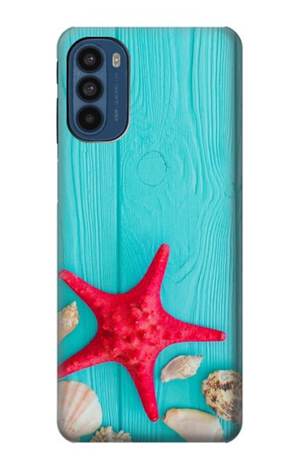 S3428 Aqua Bois Coquille d'étoile de mer Etui Coque Housse pour Motorola Moto G41