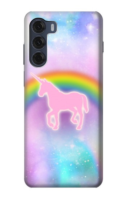 S3070 Arc en ciel pastel ciel Licorne Etui Coque Housse pour Motorola Moto G200 5G