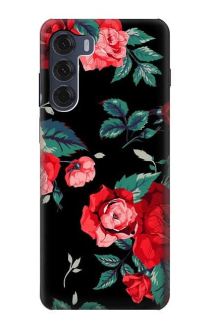 S3112 Motif floral Rose Noir Etui Coque Housse pour Motorola Moto G200 5G