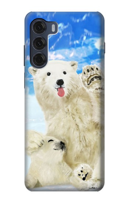 S3794 Ours polaire arctique amoureux de la peinture de phoque Etui Coque Housse pour Motorola Moto G200 5G