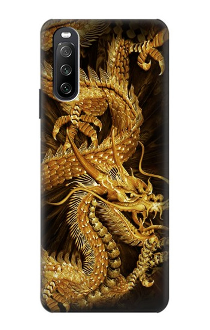 S2804 Dragon d'or imprimé chinois Etui Coque Housse pour Sony Xperia 10 III Lite
