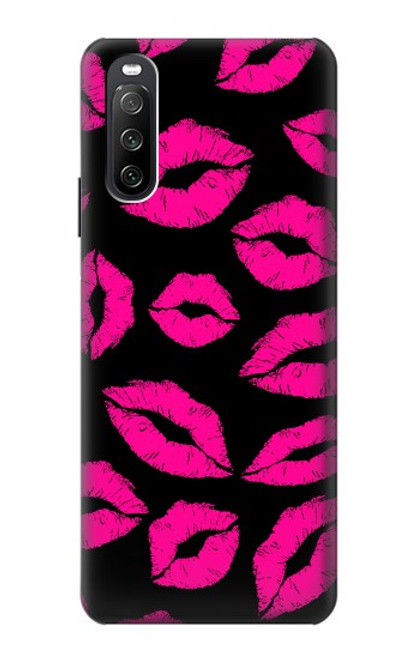S2933 Bisous Rose Lips sur Noir Etui Coque Housse pour Sony Xperia 10 III Lite