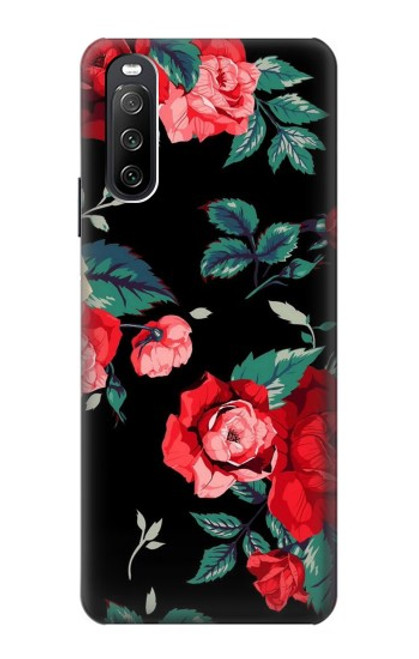 S3112 Motif floral Rose Noir Etui Coque Housse pour Sony Xperia 10 III Lite