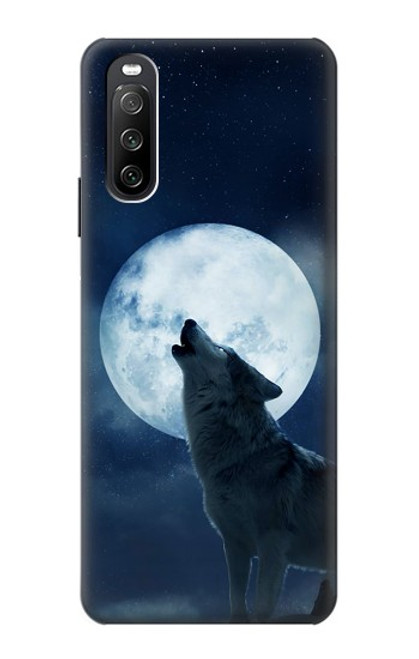 S3693 Pleine lune du loup blanc sinistre Etui Coque Housse pour Sony Xperia 10 III Lite