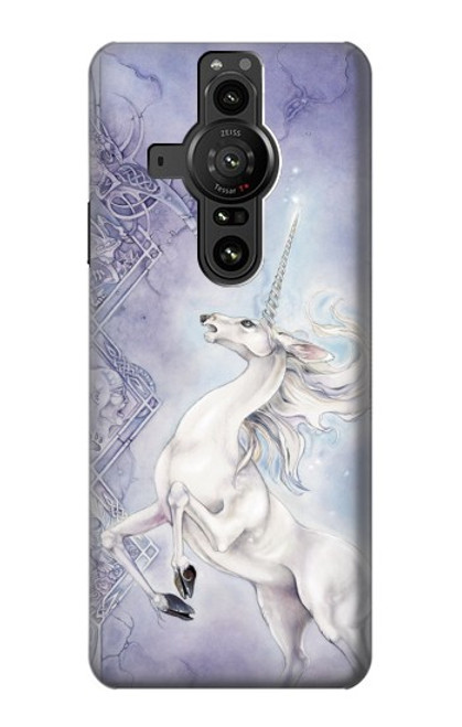 S1134 Cheval Blanc Licorne Etui Coque Housse pour Sony Xperia Pro-I