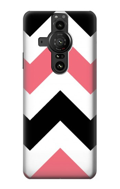 S1849 Rose Noir Chevron Zigzag Etui Coque Housse pour Sony Xperia Pro-I