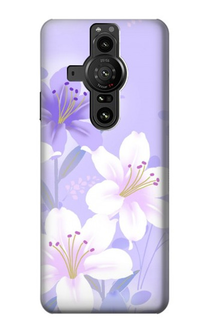 S2361 Fleurs blanches Violet Etui Coque Housse pour Sony Xperia Pro-I
