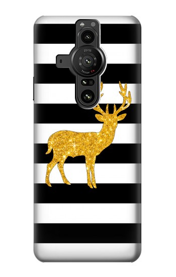 S2794 Noir et blanc rayé cerf d'or Sparkles Etui Coque Housse pour Sony Xperia Pro-I